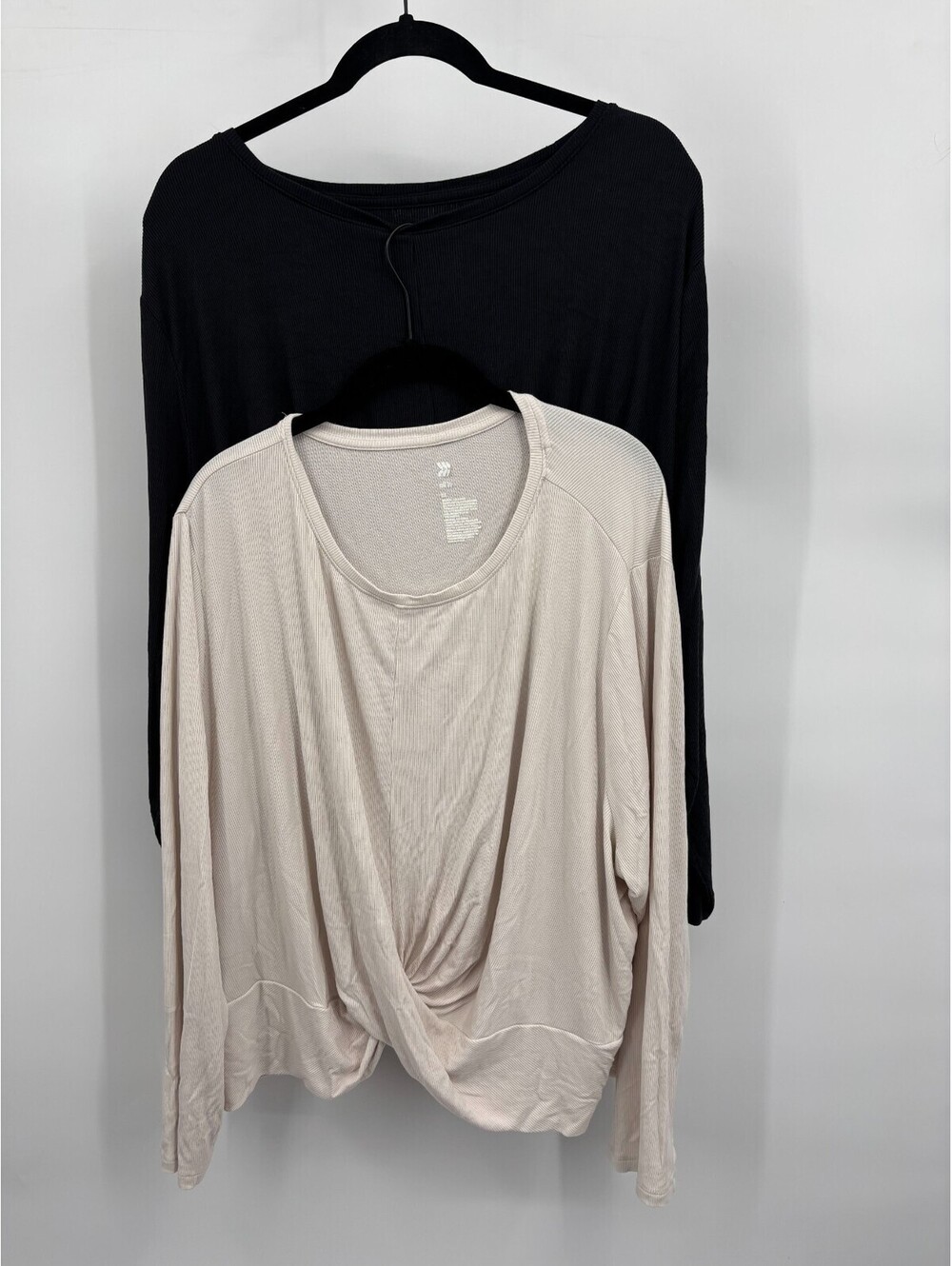 Lot of 2 All in Motion Womens Top Long Sleeve Black Off White Twist Front Sz 3X